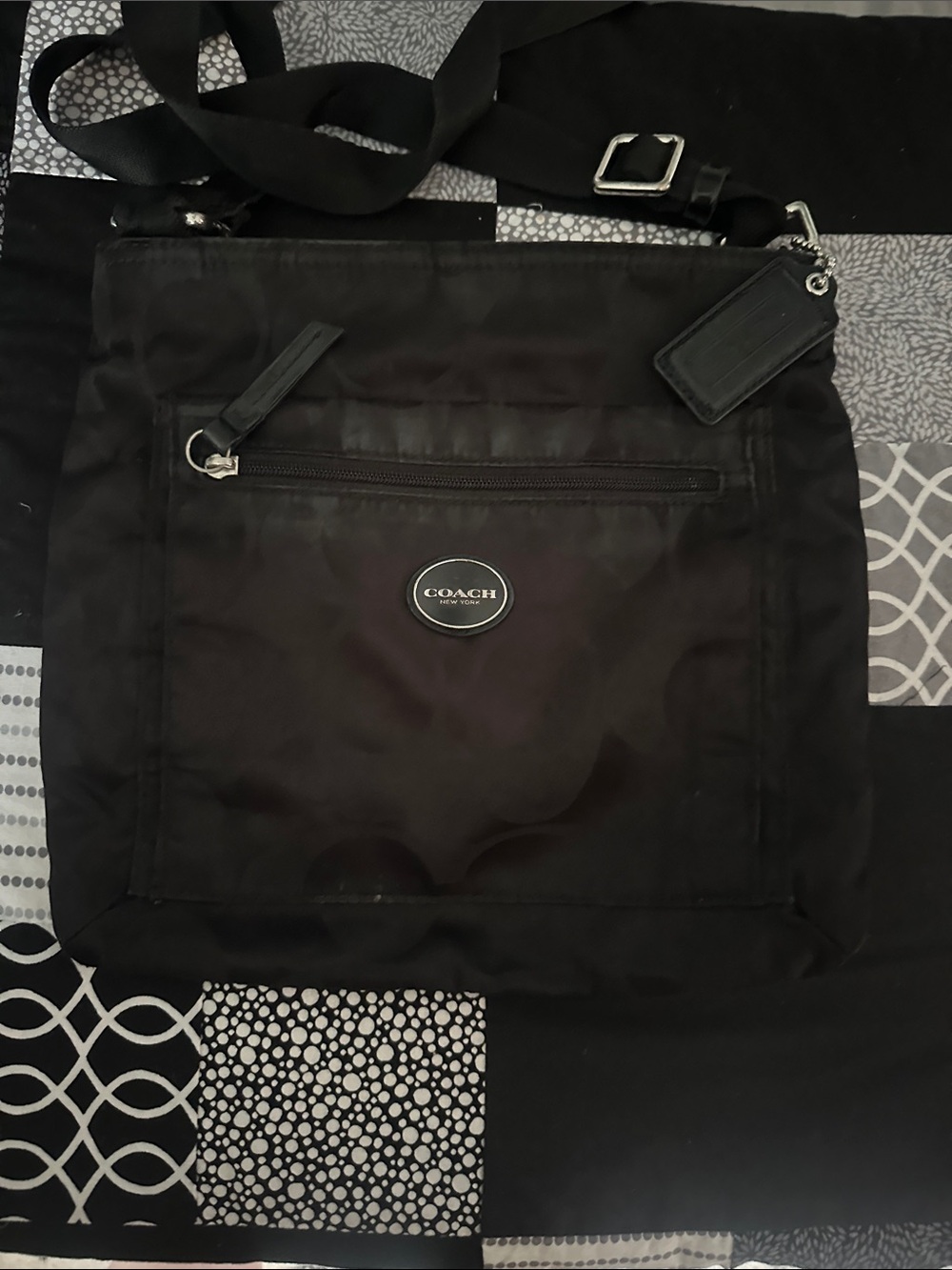 Coach Black Nylon Messenger Crossbody Bag with Silver Hardware